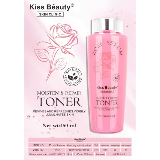 TONICO FACIAL HIDRATANTE REPARADOR CON ROSA 450ML. KISS BEAUTY