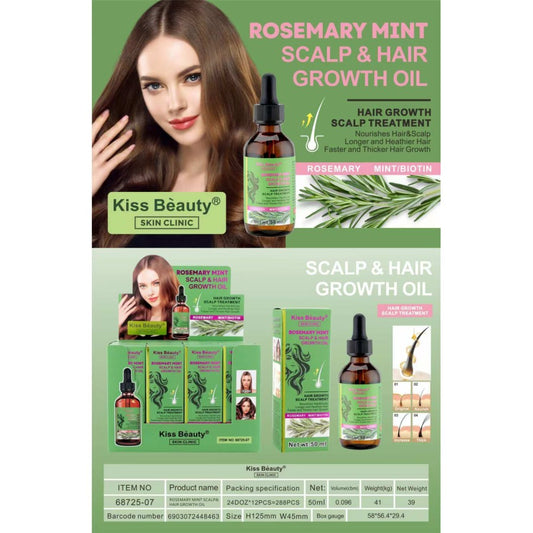 TRATAMIENTO PARA EL CRECIMIENTO DEL CABELLO CON ACEITE DE ROMERO Y MENTA 50ML. KISS BEAUTY